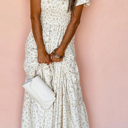 Floral Smocked Short Puff Sleeve Maxi Dress - Image 5