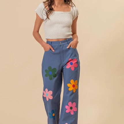 BiBi Flower Print Straight Legs Pants - Image 11