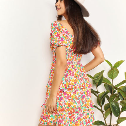 Devine Smocked Sweetheart Neck Flounce Sleeve Mini Dress - Image 2