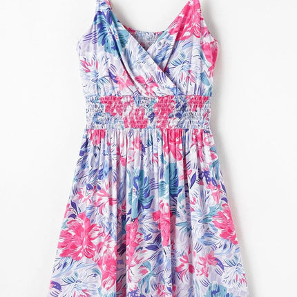 Floral Spaghetti Strap Surplice Neck Shirred Waist Mini Dress - Image 6