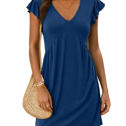V-Neck Ruffled Cap Sleeve Mini Dress - Image 4