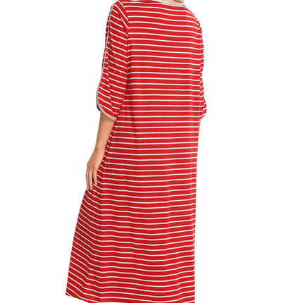 Round Neck Three-Quarter Sleeve Midi Night Dress - Image 6