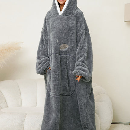 Pocketed Contrast Long Sleeve Hooded Lounge Dress - Image 14