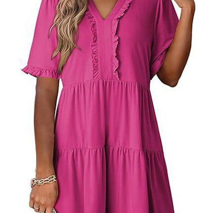 Tiered Notched Short Sleeve Mini Dress - Image 7