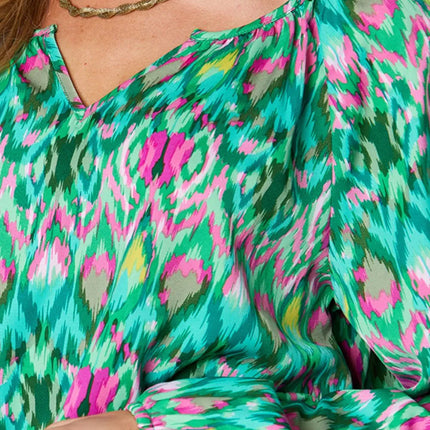 Double Take Full Size Printed Balloon Sleeve Blouse - Image 26