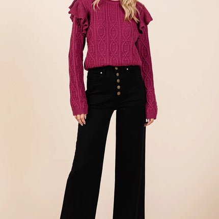 Mittoshop Twill High Waisted Button Fly Wide Leg Pants - Image 5