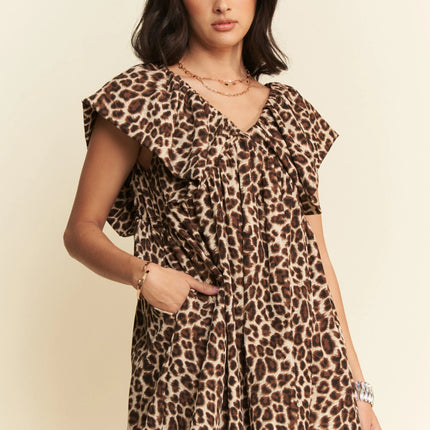 Davi & Dani Animal Printed Velvet Ribbon Mini Dress - Image 2