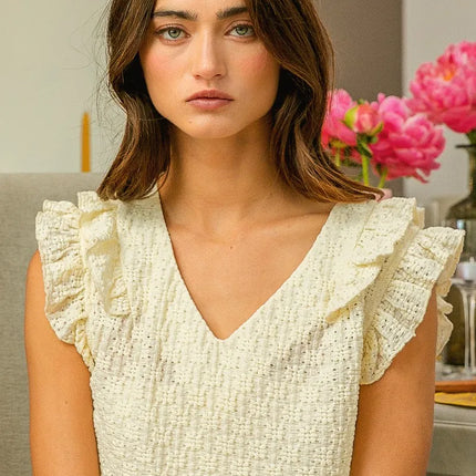 BiBi Floral Ruffled Armhole V-Neck Top - Image 2