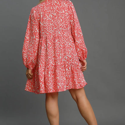 Umgee Full Size Two Tone Print Balloon Sleeve Tiered Dress Plus Size - Image 6