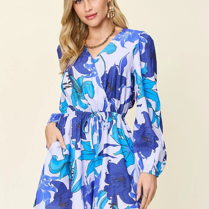 Double Take Full Size Floral Long Sleeve Romper with Pockets - Image 1