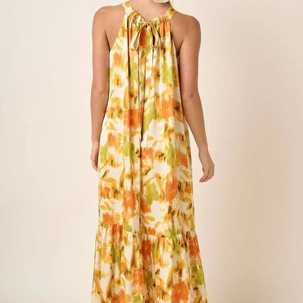 Mittoshop Watercolor Print Halter Neck Satin Maxi Dress - Image 7