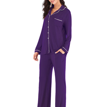 Collared Neck Long Sleeve Loungewear Set with Pockets - Image 8