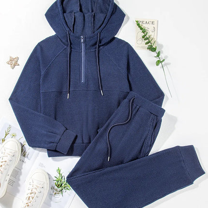 Drawstring Half Zip Hoodie and Joggers Active Set - Image 6