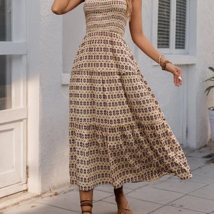 Printed Tiered Wide Strap Midi Dress - Image 1
