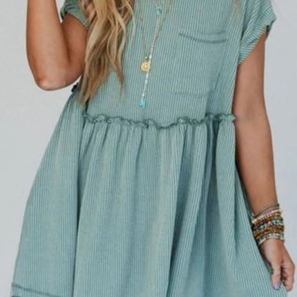 Frill Round Neck Cap Sleeve Mini Dress - Image 5