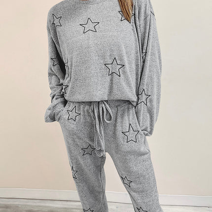 Star Print Long Sleeve Top and Pants Lounge Set - Image 3
