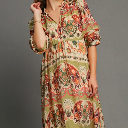 Umgee Full Size Tiered Border Print Midi Dress Plus Size - Image 2