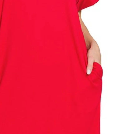 Zenana Rolled Short Sleeve Round Neck Dress - Image 3