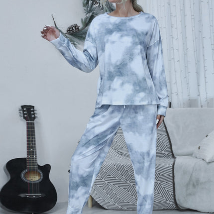 Shiny Tie-dye Round Neck Top and Drawstring Pants Lounge Set - Image 3