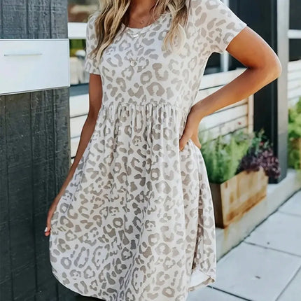 Leopard Round Neck Short Sleeve Mini Tee Dress - Image 4