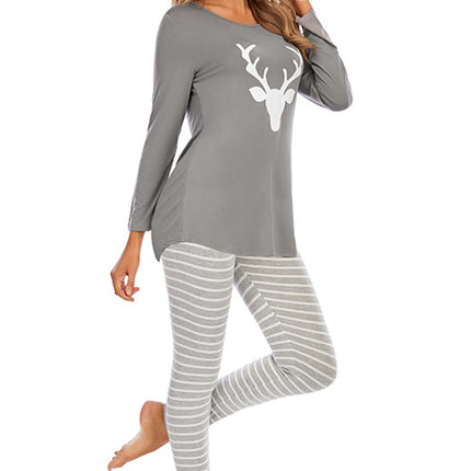 Graphic Round Neck Top and Striped Pants Set - Image 3