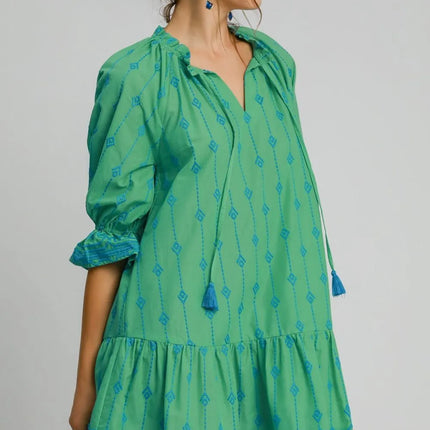 Umgee Full Size Tassel Embroidered Flounce Sleeve Mini Dress Plus Size - Image 2