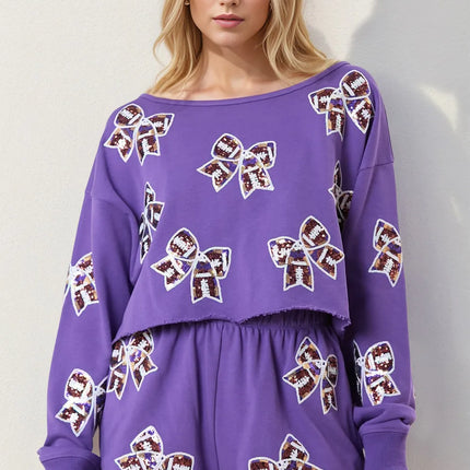 Double Take Sequin Bow Cropped Top and Shorts Set - Image 1