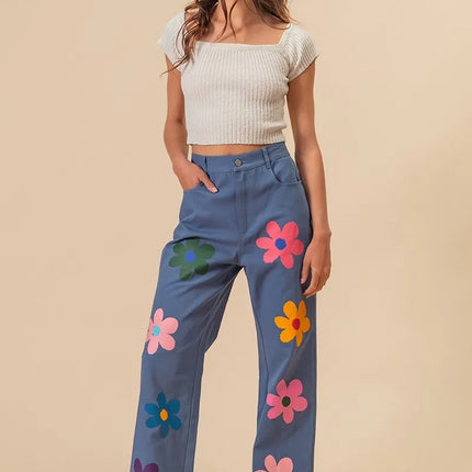 BiBi Flower Print Straight Legs Pants - Image 12