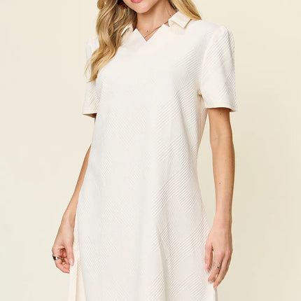 Double Take Full Size Texture Collared Neck Short Sleeve Dress - Image 13
