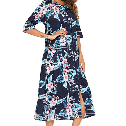 Printed Slit Night Dress with Pockets - Image 15