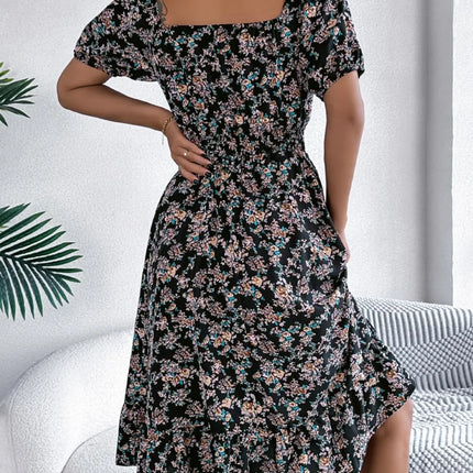 Ruffled Hem Floral Puff Sleeve Dress - Image 8