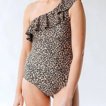 Full Size Ruffled Leopard Single Shoulder One-Piece Swimwear - Image 4
