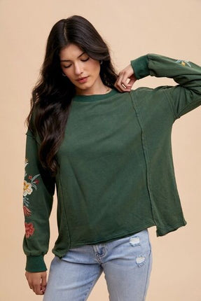 Annie Wear Embroidered Long Sleeve French Terry Top - Image 1