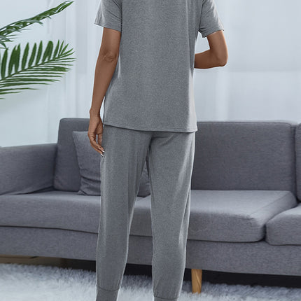 Shiny Round Neck Short Sleeve Top and Pants Set - Image 20