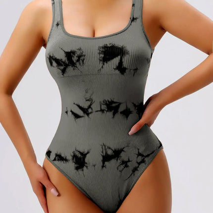 Tie-Dye Scoop Neck Wide Strap Active Bodysuit - Image 16