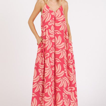 Mittoshop Printed V-Neck Maxi Cami Dress with Pockets - Image 2