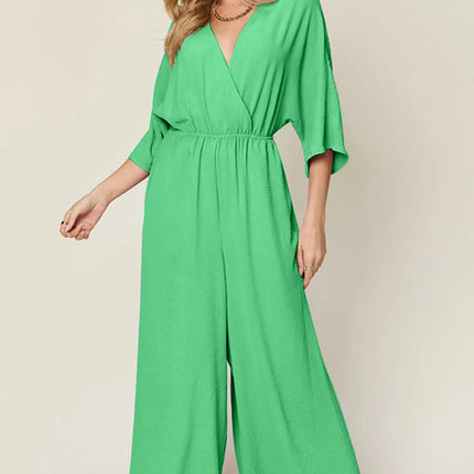 Double Take Full Size Surplice Wide Leg Jumpsuit with Pockets - Image 16