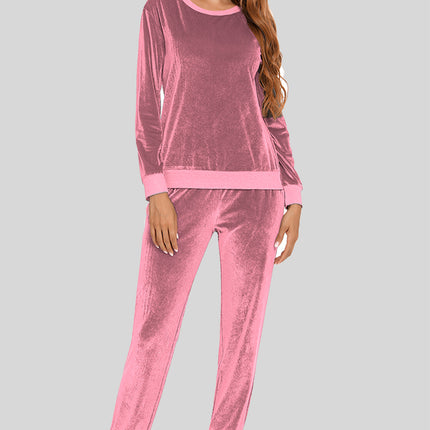 Round Neck Long Sleeve Loungewear Set with Pockets - Image 7