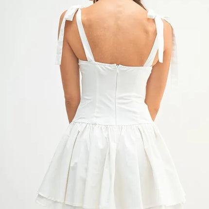 MABLE Shoulder Tie Corset Panel Mini Dress - Image 3