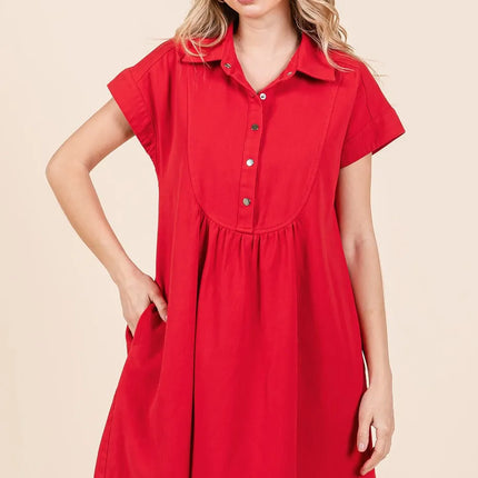 Mittoshop Twill Short Sleeve Collared Mini Dress - Image 2