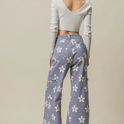 BiBi Flower Printed Side Pocket Wide Pants - Image 20