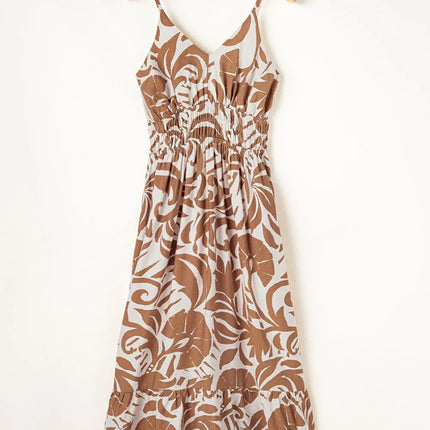 Floral Shirred High Waist Spaghetti Straps Dress - Image 7