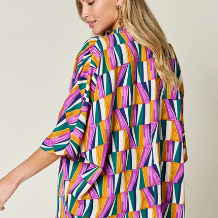 Double Take Full Size Geometric Notched Dolman Sleeve Top - Image 2