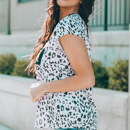 Leopard Notched Neck Short Sleeve Tee - Image 5