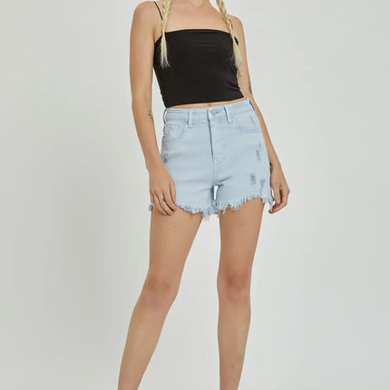 RISEN Full Size High Rise Distressed Detail Denim Shorts - Image 5