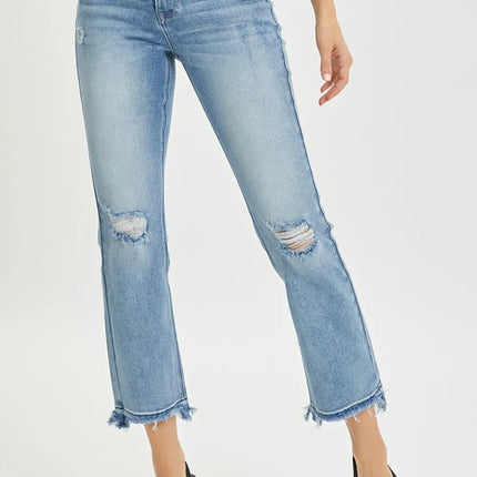 RISEN Full Size High Rise Distressed Cropped Straight Jeans - Image 1