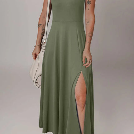 Side Slit Scoop Neck Wide Strap Dress - Image 18