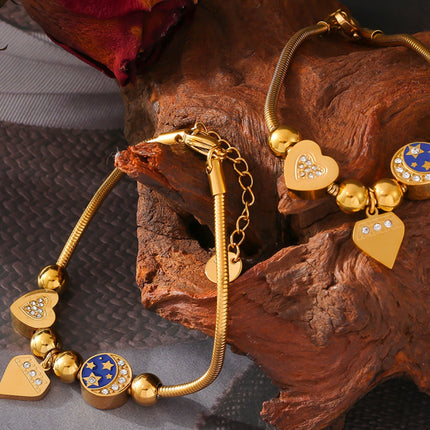 Stainless Steel Rhinestone Charm Bracelet - Image 1