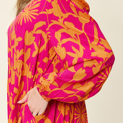 Double Take Full Size Printed Ruffle Hem Dress with Pocket - Image 26