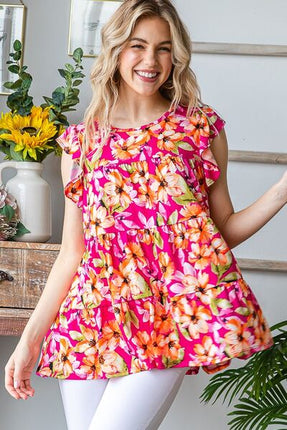 Heimish Full Size Butterfly Sleeve Floral Tiered Top Plus Size - Image 7